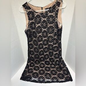 Ronni Nicole Black Lace Tan Lining Dress Size 10 Sleeveless Zipper Closure